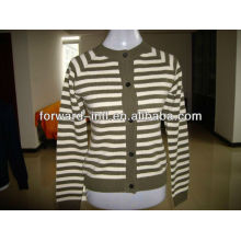 Ladies &#39;cashmere knitted cardigan stripe design 12gg